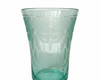 Vintage Etched Teal Glass Tumbler and CocaCola Bottles second image