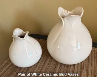 Pair of White Ceramic Bud Vases