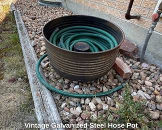 Vintage Galvanized Steel Hose Pot