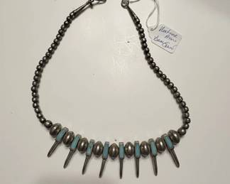 Native American Turquoise Sterling Silver Bear Claw Necklace