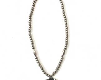 Native American Sterling Silver Turquoise Pendant Necklace by P. J. Begay