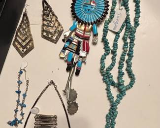 Native American Sterling Silver and Turquoise Jewelry Assortment with Bolo Ties and Belt Buckles third image