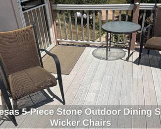 Marquesas Piece Stone Outdoor Dining Set with Wicker Chairs second image