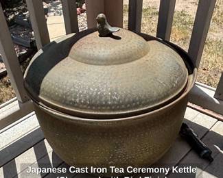 Japanese Cast Iron Tea Ceremony Kettle Chagama with Bird Finial
