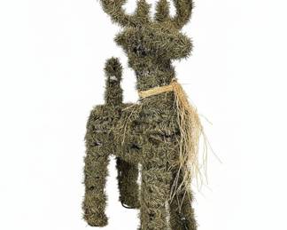 Artificial Evergreen Dog Topiary with Straw Accents