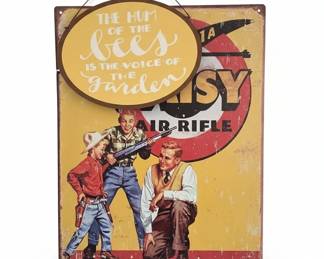 The Hum of the Bees is the Voice of the Garden Round Sign and Daisy Air Rifle Tin Sign