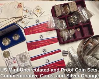 US Mint Uncirculated and Proof Coin Sets, Commemorative Coins, and Silver Change