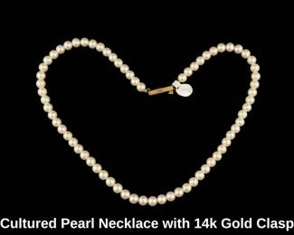 Cultured Pearl Necklace with k Gold Clasp