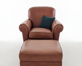 Pottery Barn Manhattan Leather Club Chair and Ottoman Set