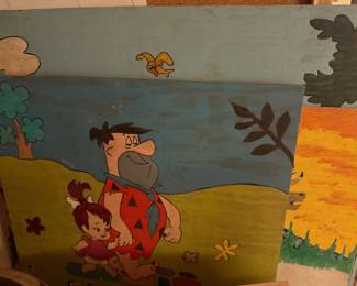 Vintage Hand Painted Wood Flinstones Art