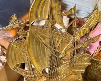 Vintage Gold Ship Wall Art