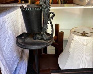 1920's Scroll Art Manufacturing Co Cast Iron Dragon Smoke Stand