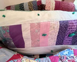 Handmade Patchwork Quilt Pillow with Yarn Tufts