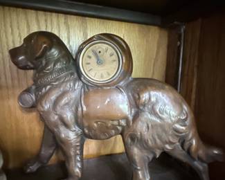 Ansonia St. Bernard Dog Cast Brass Desk Mantel Novelty Clock