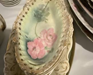 R.S. Prussia HandPainted Porcelain Serving Dish with Gilt Trim