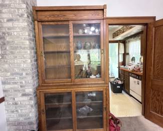 Oak Barrister Bookcase with Sliding Glass Doors