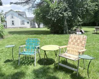 Vintage Aluminum Webbed Lawn Chairs and Table Set
