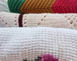 Set of HandKnitted Afghans Striped, Lacy, Floral