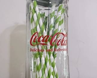CocaCola Glass Straw Dispenser with Metal Lid