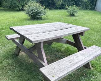 Wooden Picnic Table with Attached Benches