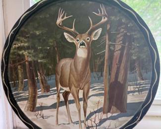 Vintage James L. Artig Deer in Forest Metal Tray