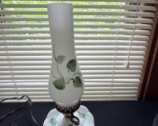 Vintage HandPainted Ivy Milk Glass Hurricane Lamp