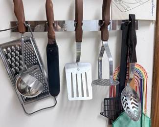 Vintage Cutco No. Stainless Steel Kitchen Utensil Set with Wooden Handles and Magnetic Strip