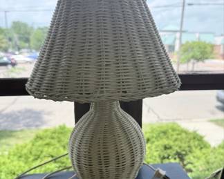 Wicker Table Lamp with Pink Ribbon Accent