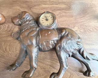Ansonia St. Bernard Dog Cast Brass Desk Mantel Novelty Clock B
