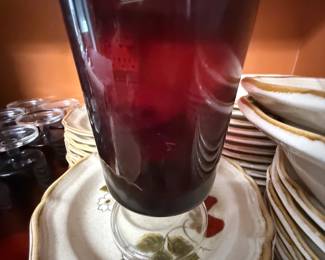 Luminarc Arcoroc Cavalier Ruby Red Wine Goblet with Floral Saucer