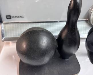 Vintage Cast Iron Bowling Pin and Ball Desk Set