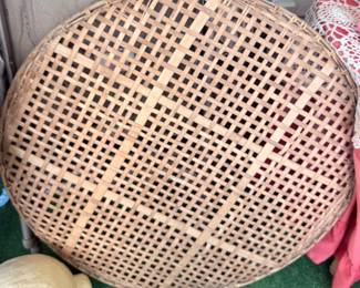 Large Vintage Woven Bamboo Winnowing Basket