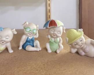 Vintage Enesco Bathing Beauties Pig Figurines Set