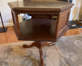 Spinning mahogany bookshelf coffee table