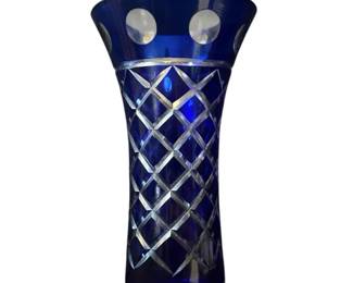 Vase Bohemian Czech Art Glass Cobalt Blue Cut To Clear