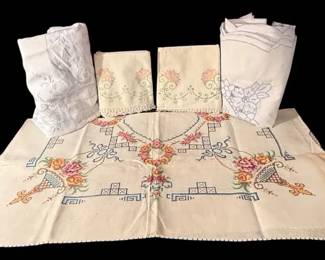 Vintage Hand Stitched Colorful Linens