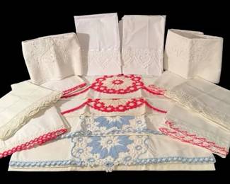 Generous Vintage Linen Crochet Trimmed And Cutout Pillowcases 14 Mystery Lot
