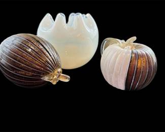 Vtg Opalescent Rose Bowl 2 Murano Glass Fruit