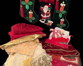 Elegant Christmas Tree Skirts, Chair Skirts, Stockings And More Mystery Lot