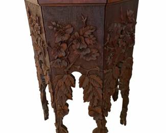 Vtg. HandCarved Floral Foliage Wooden Side Table