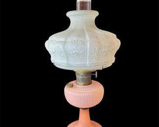 Vintage Pink Beaded Alabaster Glass Antique Oil Lamp