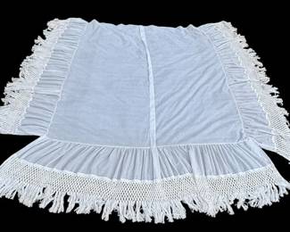 Vintage Fringed White Cotton Bed Skirt Or Canopy For 80x74 Mattress