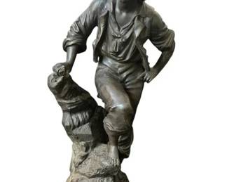 Antique French Style BronzeSpelter Sculpture Young Peasant Boy