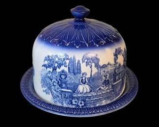 Vintage Flo Blue Romantic T.M. Stafford Shire England Cheese Dome And Platter