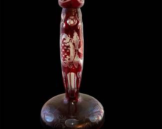 Vtg Bohemian Ruby Red Cut To Clear Candleholder