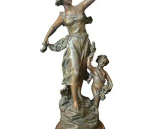 Antique French Belle Sculpture Women With Child Allegory By Ernest Rancoulet