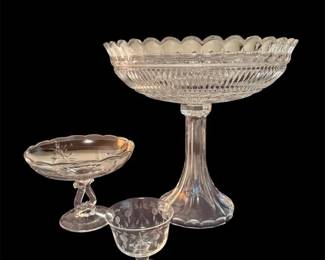 Clear Glass Compote 12.5x13, La Flo Cut Glass Pedestal Compote W Heart Shaped Stem And Princ