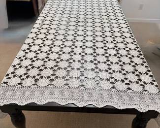 Vintage White Hand Crocheted 102 X 64 Tablecloth
