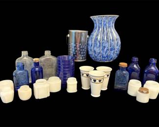 Blue Glass Bottles, White Milk Glass Jars More Blue White