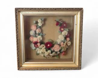 Antique Victorian Era Flower Wreath In Shadowbox Frame